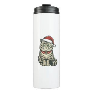 Christmas Cat Santa Hat Vintage Engraving Design_1 Thermal Tumbler