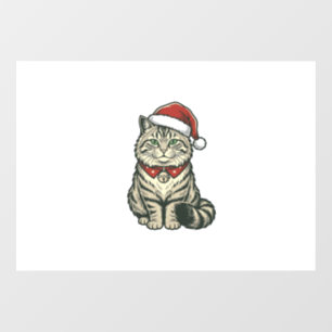Christmas Cat Santa Hat Vintage Engraving Design_1 Window Cling