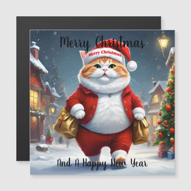 Christmas Cat Santa, Magnetic Card (Front/Back)