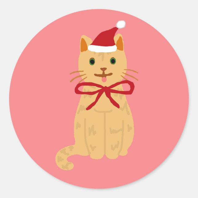 Christmas Cat Santa Painting Stickers (Front)