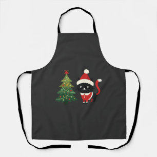 Christmas Cat Santa Tree Vector Apron