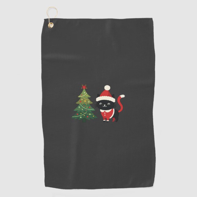 Christmas Cat Santa Tree Vector Golf Towel (Front)