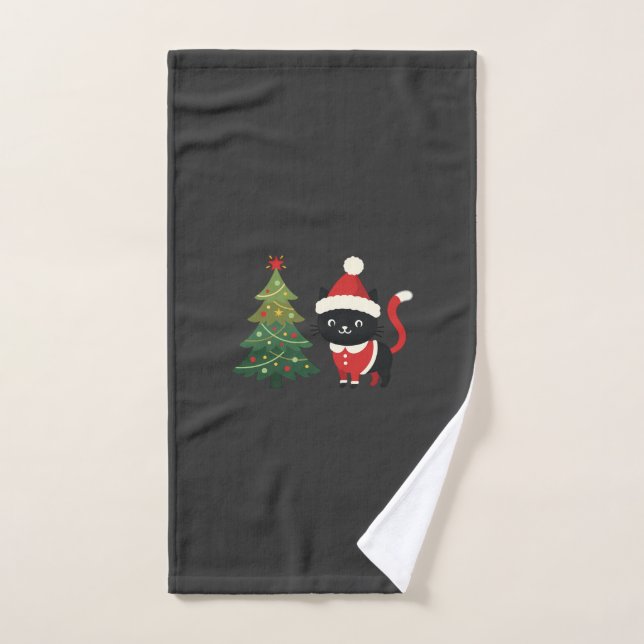 Christmas Cat Santa Tree Vector Hand Towel (Hand Towel)