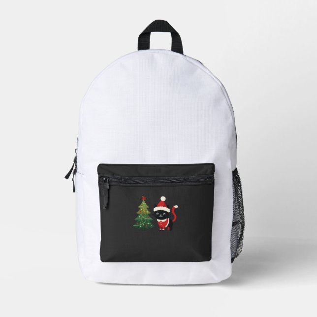 Christmas Cat Santa Tree Vector Printed Backpack (Front)