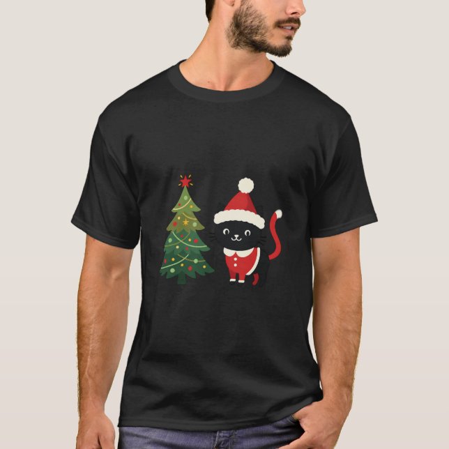 Christmas Cat Santa Tree Vector T-Shirt (Front)
