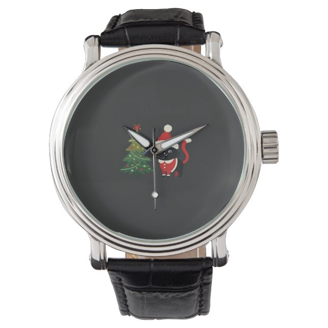 Christmas Cat Santa Tree Vector Watch (Front)