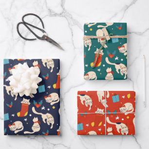 Christmas Cat scandinavian modern bright Pattern Wrapping Paper Sheet