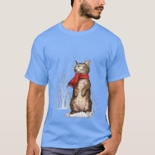 Christmas Cat Scarf Snowflakes Tabby T-Shirt