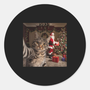 Christmas Cat Selfie With Santa Claus Cute Holiday Classic Round Sticker