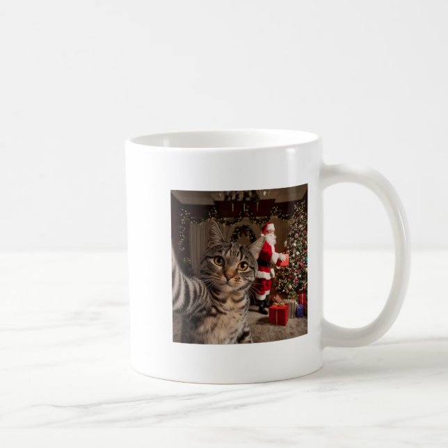 Christmas Cat Selfie With Santa Claus Cute Holiday Coffee Mug (Right)