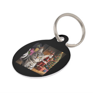 Christmas Cat Selfie with Santa Claus Cute Holiday Pet Tag