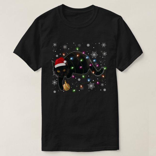 Christmas Cat Shirt For Men Black Cat Christmas Pa (Design Front)