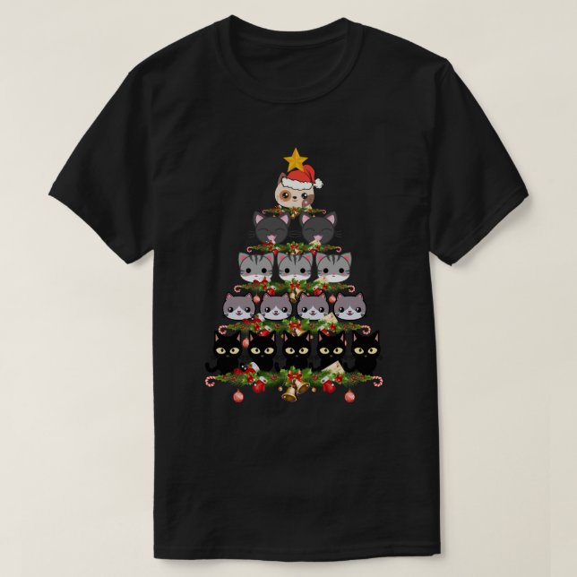 Christmas Cat Shirt For Men, Christmas Tree Cat Pa (Design Front)