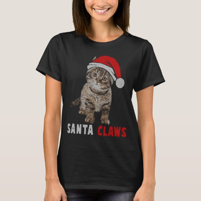 Christmas Cat Shirt, Santa Claw Cat With Santa Hat T-Shirt (Front)