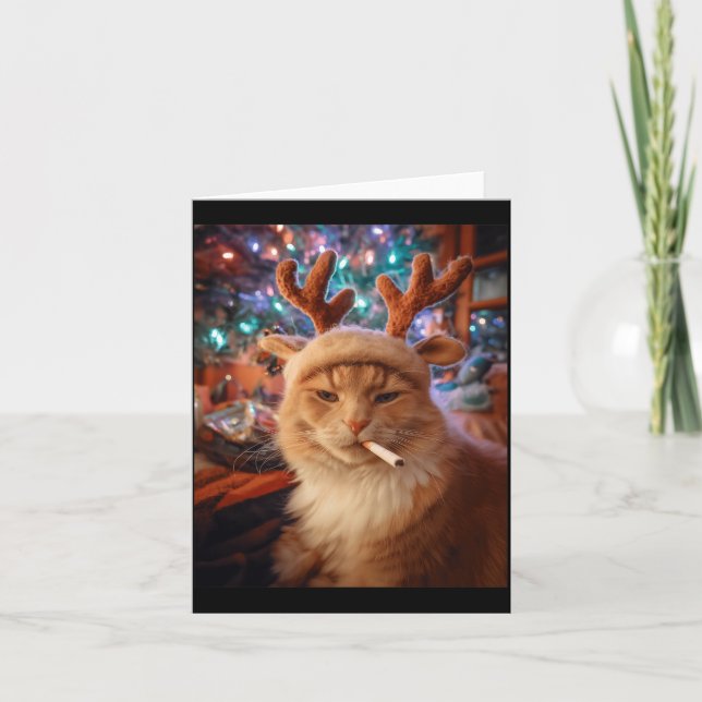 Christmas Cat Smoking Cigarette Meme Gen Z Comfort Card (Front)