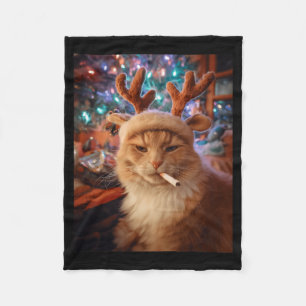 Christmas Cat Smoking Cigarette Meme Gen Z Comfort Fleece Blanket