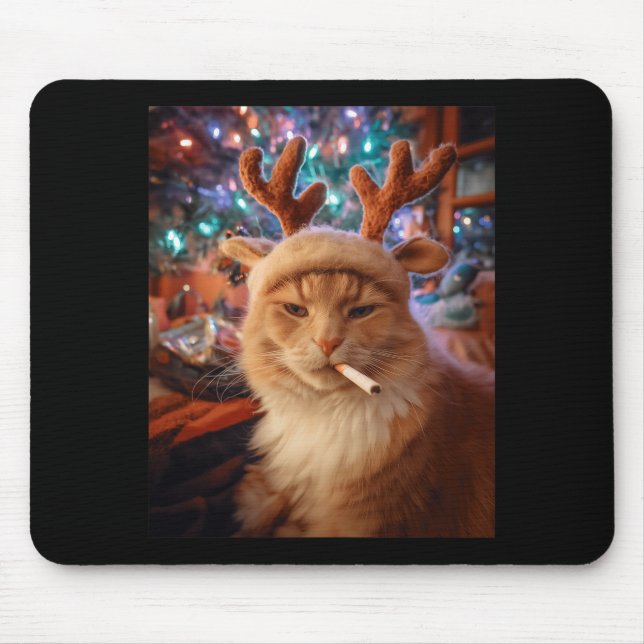Christmas Cat Smoking Cigarette Meme Gen Z Comfort Mouse Mat (Front)