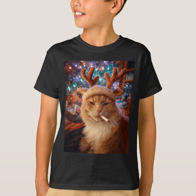 Christmas Cat Smoking Cigarette Meme Gen Z Comfort T-Shirt (Front)