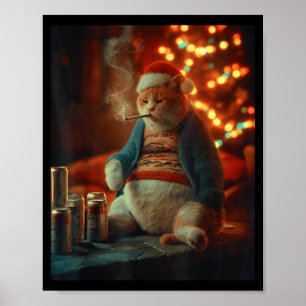Christmas Cat Smoking Cigarette Meme Gen Z Poster