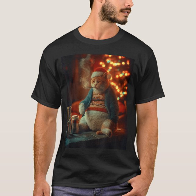 Christmas Cat Smoking Cigarette Meme Gen Z  T-Shirt (Front)