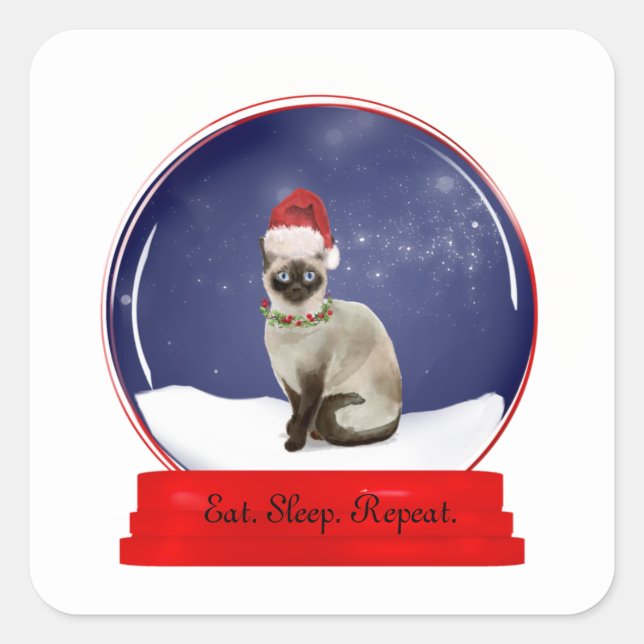 Christmas Cat Snow Globe  Square Sticker (Front)