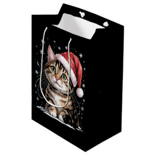 Christmas Cat Snow Santa Hat Winter Medium Gift Bag