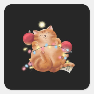 Christmas cat square sticker