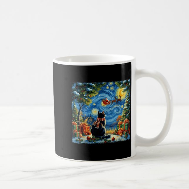Christmas Cat Starry Night Holiday Van Gogh Xmas S Coffee Mug (Right)