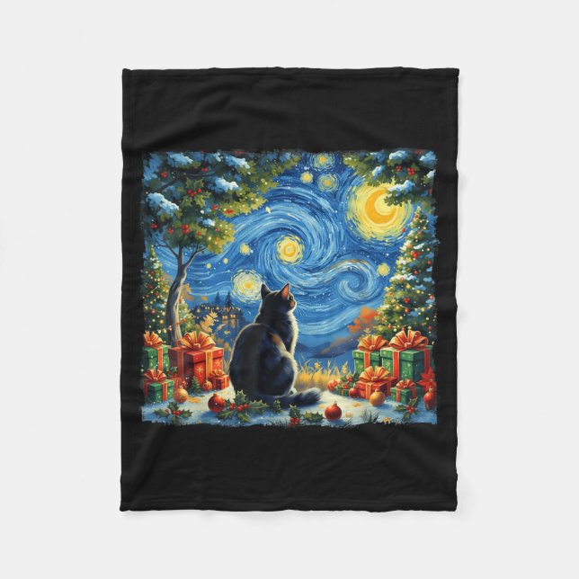 Christmas Cat Starry Night Van Gogh Santa Winter G Fleece Blanket (Front)