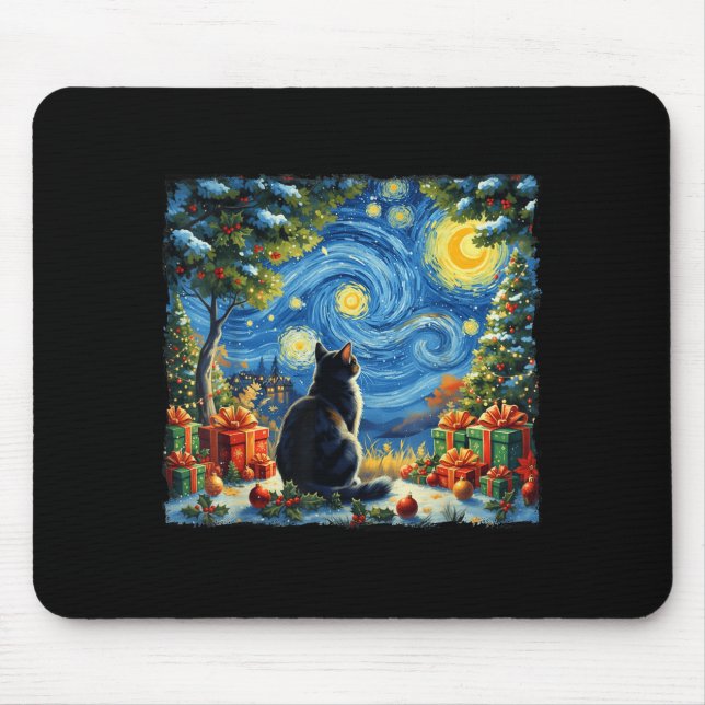 Christmas Cat Starry Night Van Gogh Santa Winter G Mouse Mat (Front)