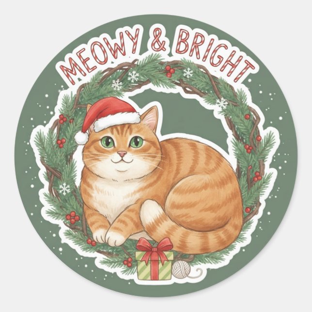 Christmas Cat Sticker - Funny Santa Hat Kitten (Front)
