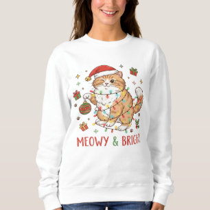 Christmas Cat Sweatshirt with Santa Hat and Lights