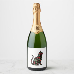 Christmas Cat T-Shirt Sparkling Wine Label