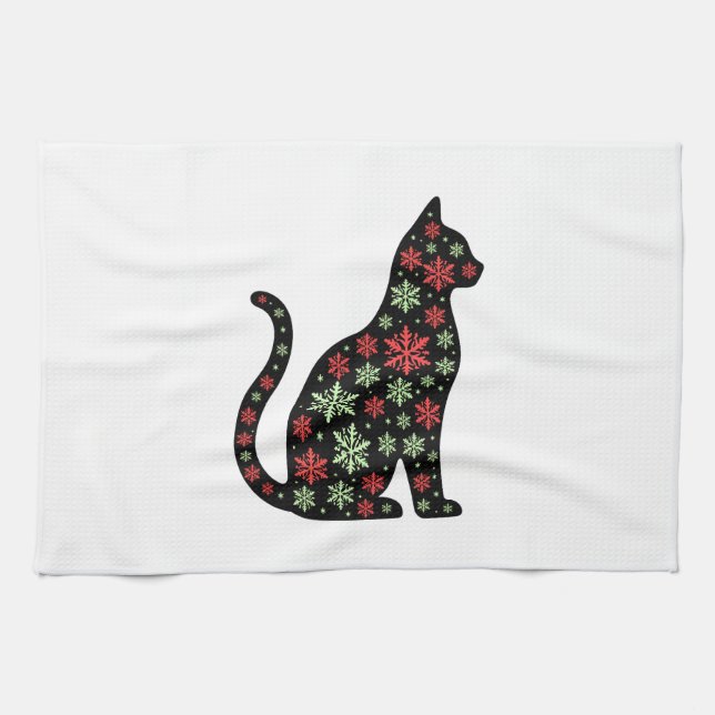 Christmas Cat T-Shirt Tea Towel (Horizontal)