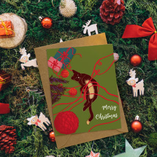 Christmas Cat Tangle – Festive Kitty Playtime Postcard