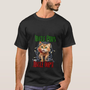 Christmas Cat Tangled In Lights Jingle Paws Jingle T-Shirt