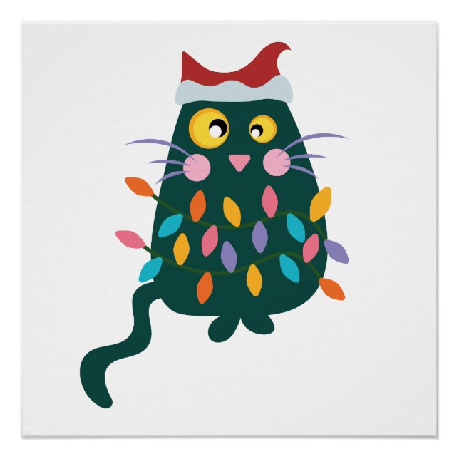 Christmas Cat tangled in lights Poster (Front)