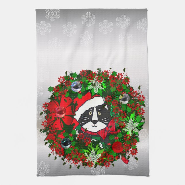 Christmas Cat Tea Towel (Vertical)