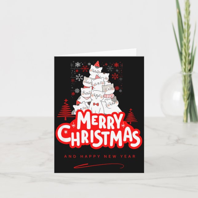 Christmas Cat Tee – Festive Kitty Holiday Art  Card (Front)