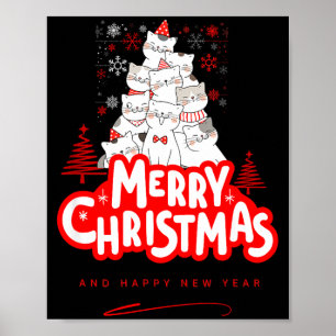 Christmas Cat Tee – Festive Kitty Holiday Art  Poster