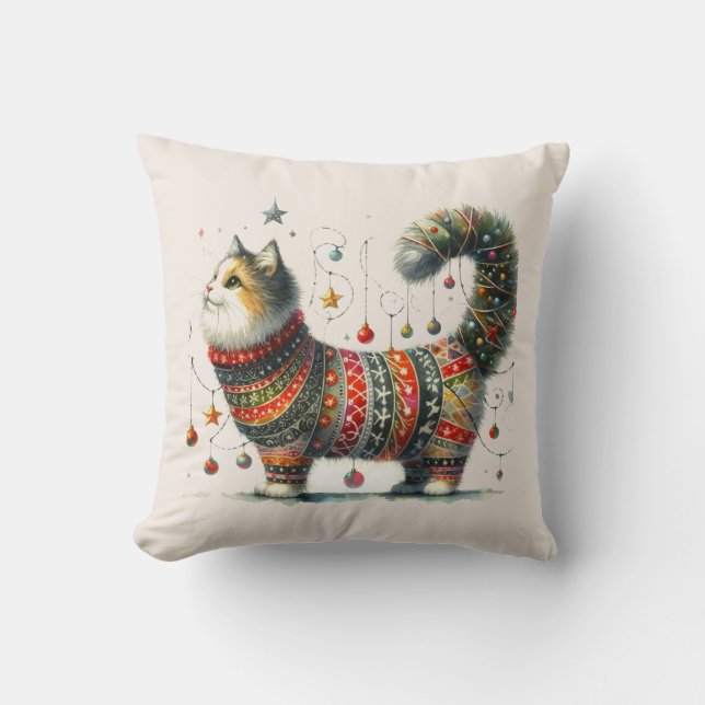 Christmas Cat Throw Pillow (Front)