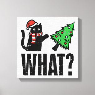 Christmas Cat Tipping Xmas Tree Funny Canvas Print