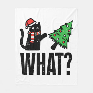 Christmas Cat Tipping Xmas Tree Funny Fleece Blanket