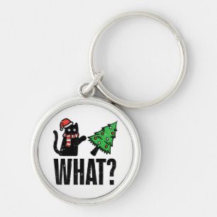 Christmas Cat Tipping Xmas Tree Funny Key Ring