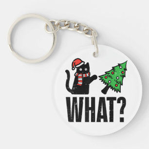 Christmas Cat Tipping Xmas Tree Funny Key Ring