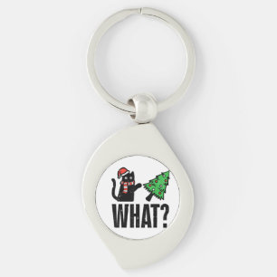 Christmas Cat Tipping Xmas Tree Funny Key Ring