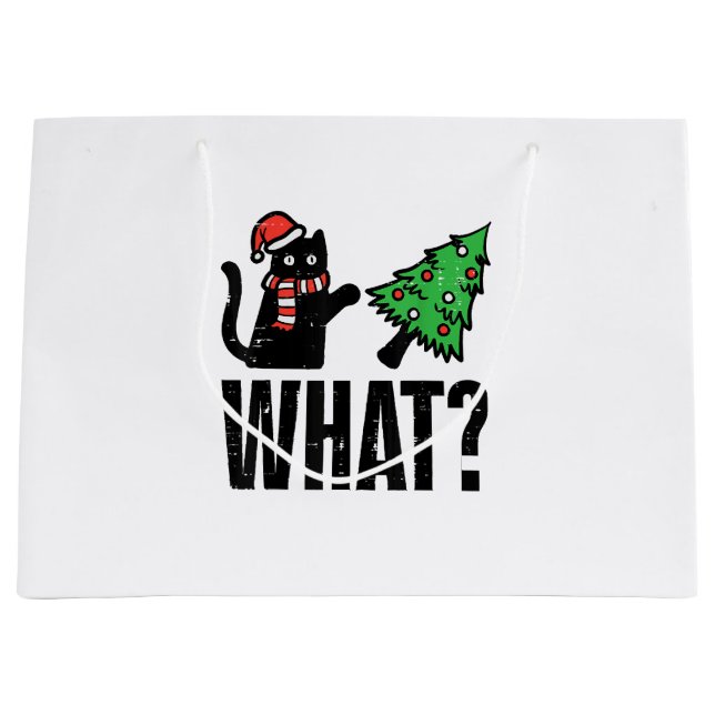 Christmas Cat Tipping Xmas Tree Funny Large Gift Bag (Front)