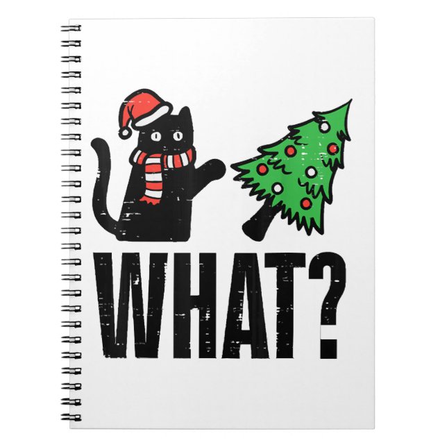 Christmas Cat Tipping Xmas Tree Funny Notebook (Front)