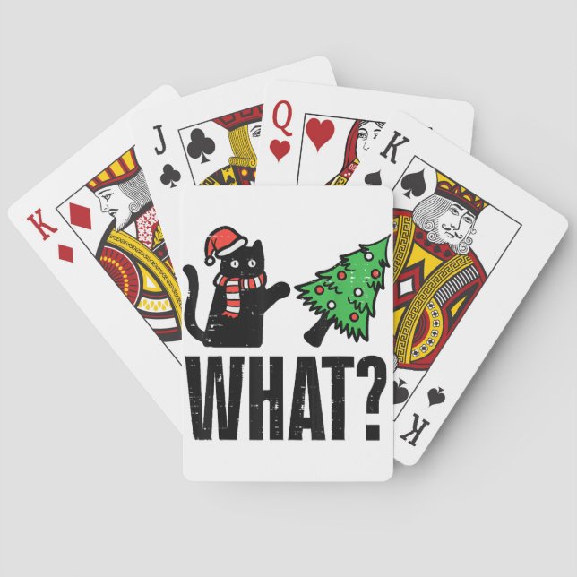 Christmas Cat Tipping Xmas Tree Funny Playing Cards (Back)