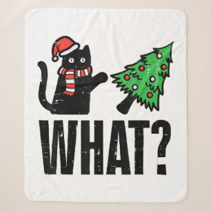 Christmas Cat Tipping Xmas Tree Funny Sherpa Blanket